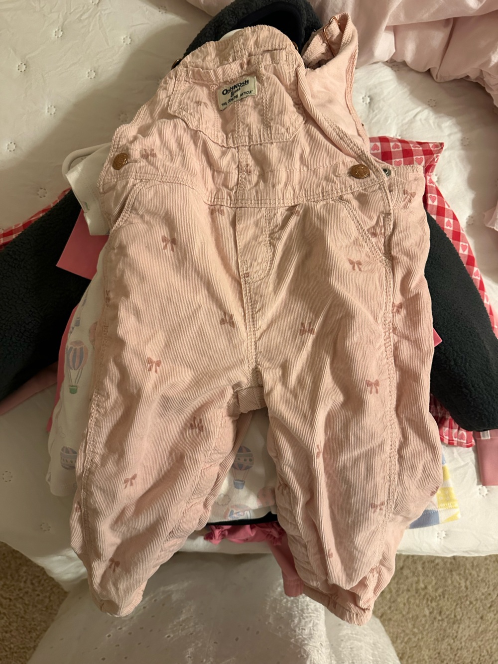 OshKosh B'gosh Pink Corduroy Bow Print Overalls One-Piece